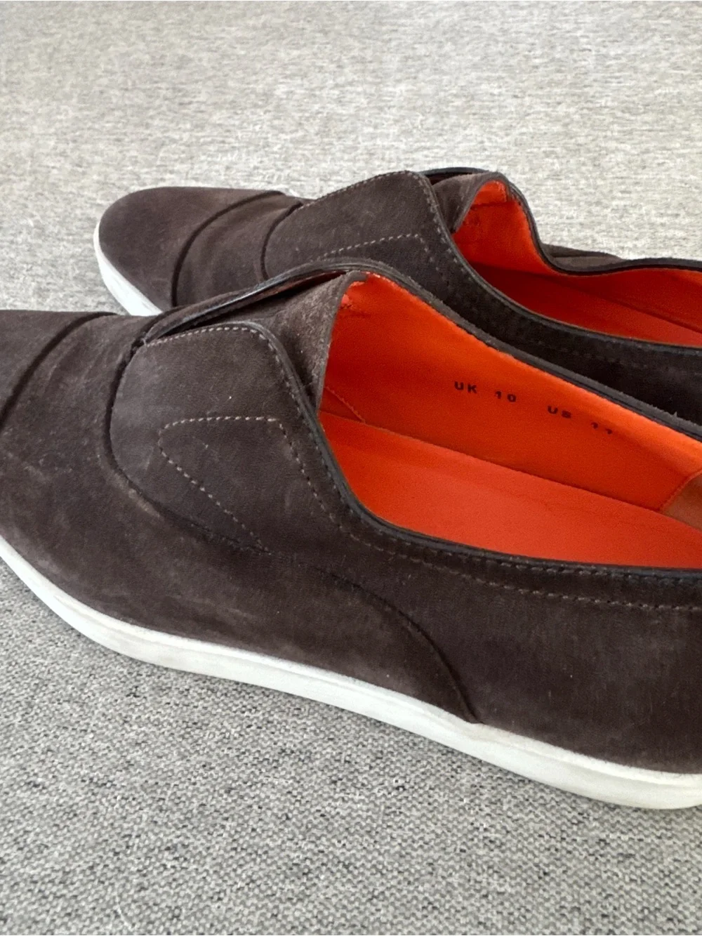 Santoni Brown Suede Slip-On Loafers